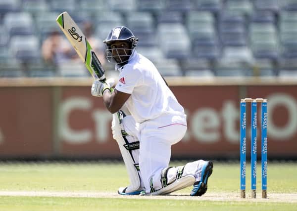 England's Michael Carberry looks back in their tour cricket match against Western Australia Chairman's XI in Perth. (AP Photo/Travis Hayto)