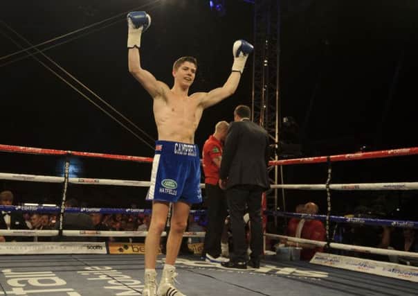 Luke Campbell celebrates beating Andrew Harris in his pro debut in Hull.