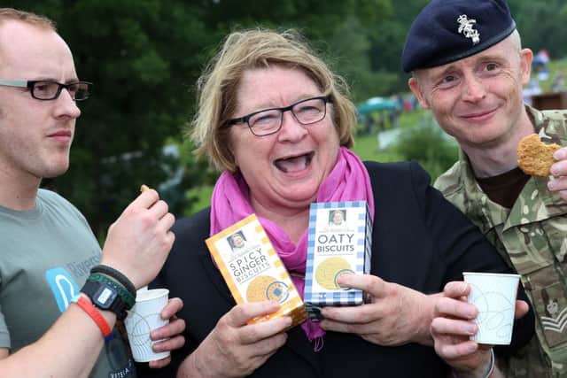 Rosemary Shrager with army veterans at the Great Yorkshire Show in July