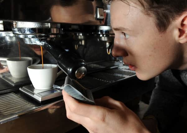 Head Barista Ellis Hall timing Espresso extraction at North Star Micro Roasters, Leeds.