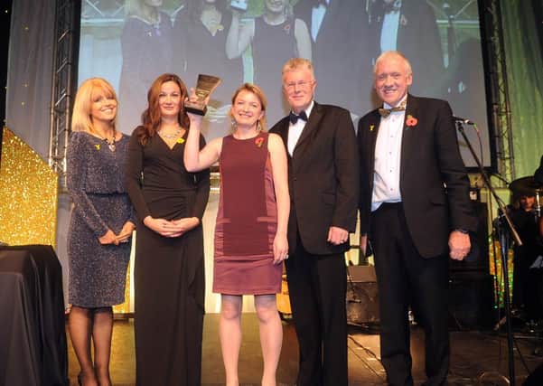 Winner of the Tourism Event of The Year, (left to right) Christine Talbot of ITV Yorkshire's Calendar, Sponsor Caroline Pullich from Barclays, Vicky Biles, Paul Burbridge, and presenter Harry Grattion