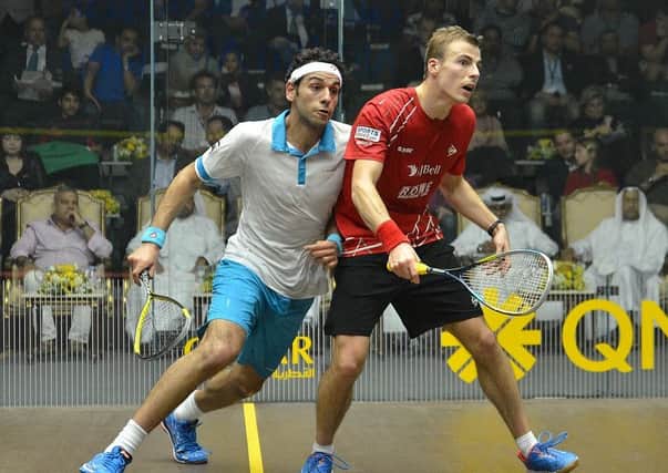 FINE MARGINS: Nick Matthew, right, battles against Mohamed Elshorbagy in Friday's Qatar Classic final in Doha. Picture courtesy of Steve Cubbins/squashsite.com
