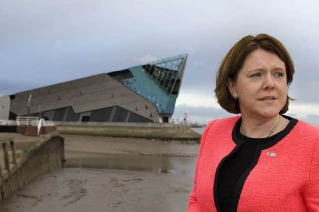 Maria Miller at Hull Pier overlooking the Deep