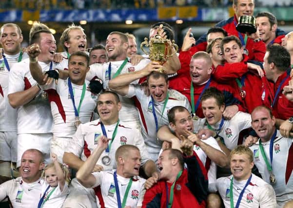England celebrate winning the Rugby Union World Cup Final in 2003