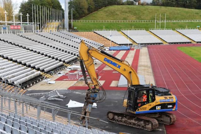 Demolition begins on the Don Valley Stadium, Sheffield.
