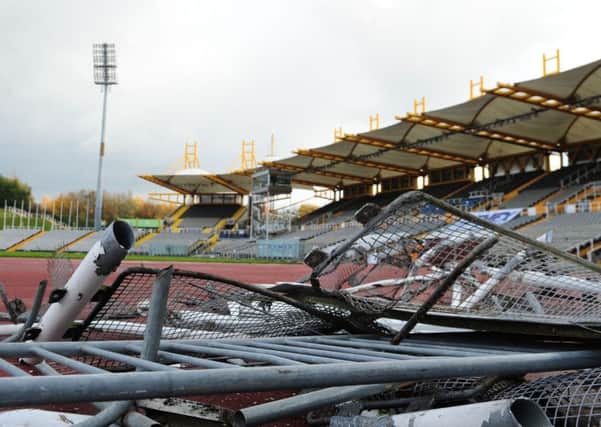 Demolition begins on the Don Valley Stadium, Sheffield.