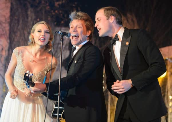 The Duke of Cambridge singing with Taylor Swift and Jon Bon Jovi at the Centrepoint Gala Dinner at Kensington Palace