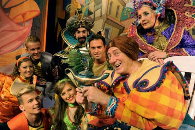 Berwick Kaler with some of the cast of Aladdin and the Twankeys at York Theatre Royal