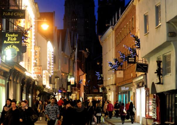 York Christmas lights, a view along Petergate.