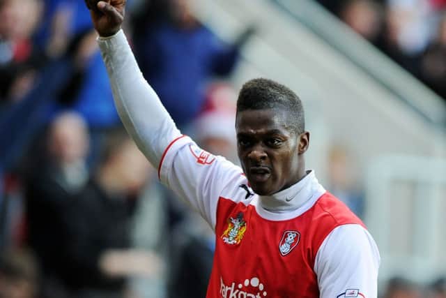 Kieran Agard celebrates his goal
