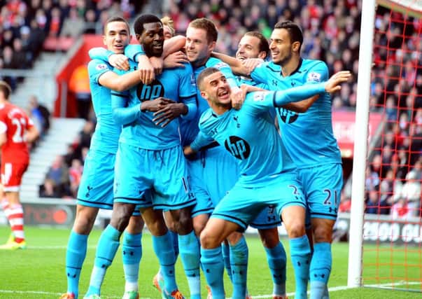Tottenham Hotspurs's Emmanuel Adebayor (second left) celebrates scoring