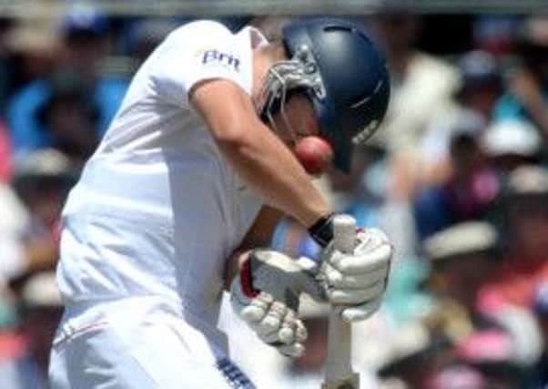 HEAD FIRST: Yorkshire's Gary Ballance impressed on debut in a difficult situation in Sydney for England - even taking a blow to his helmet from Mitchell Johnson.