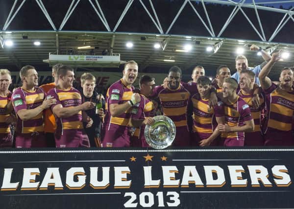 Huddersfield celebrate winning the League Leaders' Shield.