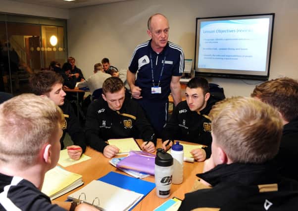 Chris Johnson, sport and fitness lecturer with Hull FC Academy Players at Bishop Burton College near Beverley. (TJ1001/89a). (Picture: Tony Johnson)