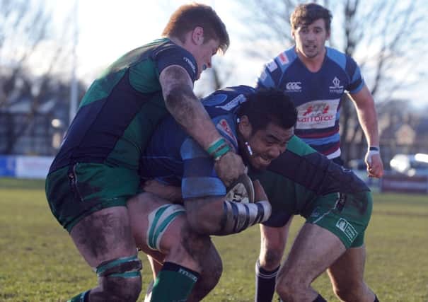 Alfie Tooala powers towards the tryline for Rotherham Titans