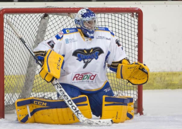 STOP THAT: Ben Bowns helped Hull Stingrays stretch their winning streak to four games with two shoot-out victories in Scotland at the weekend. Picture: Arthur Foster.