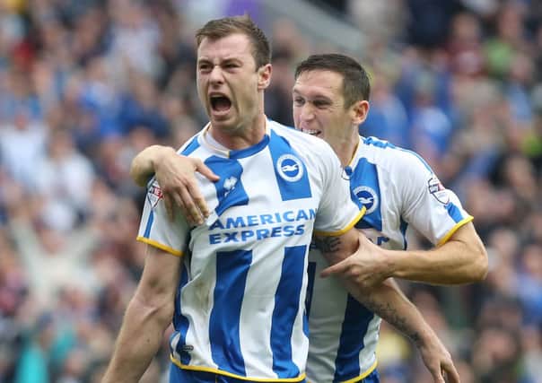 Ashley Barnes (left) with then Brighton teammate Andrew Crofts.