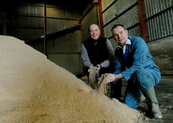 David and  Richard Lister in their own mill with some biscuit meal at Ellenthorpe Lodge Farm near Boroughbridge