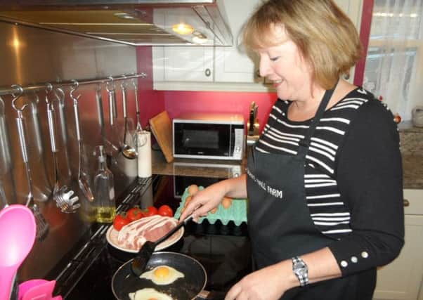 Christine Ryder prepares breakfast at Scaife Hall Farm