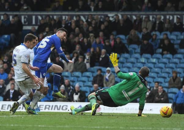 Leicester City's David Nugent beats Leeds United's Paddy Kenny to score.