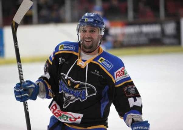 GOOD TIMES: Sylvain Cloutier celebrates Saturday's 4-2 win over Dundee Stars. Picture: Arthur Foster.
