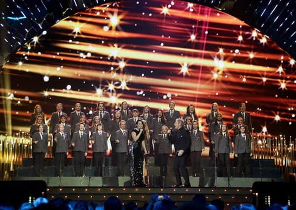 Sam Bailey and Michael Bolton sing with the Educating Yorkshire Choir for the 2014 National Television Awards