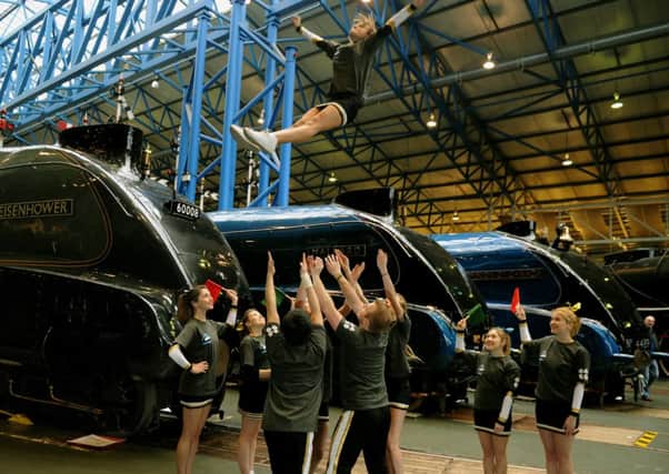 Members of the York Hornets cheerleaders gave a North American style send-off  at the National Railway Museum in York   before  Dwight D Eisenhower and  Dominion of Canada leave Yorkshire.