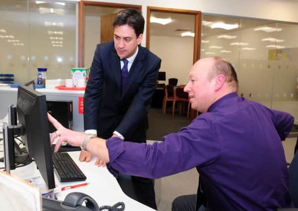Labour leader Ed Milliband visits the Yorkshire Post office in Leeds
