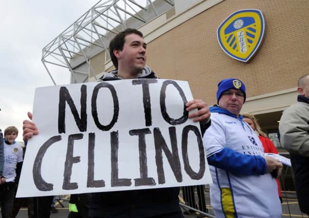 Leeds United fans protest against the Italian takeover