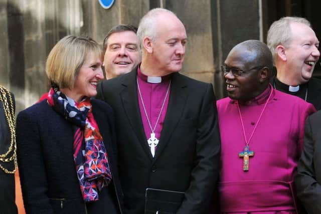The Rt Revd Nick Baines, new Bishop of Leeds, with wife Linda and the Archbishop of York, Dr John Sentamu