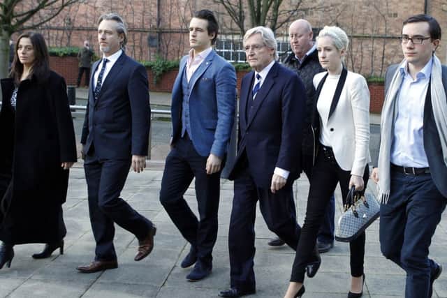 William Roache (third right) arrives at Preston Crown Court, with (left to right) Rosalind Bennett and her husband Linus Roache, James Roache, daughter Verity and her partner Paddy