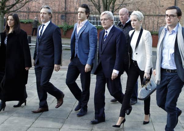 William Roache (third right) arrives at Preston Crown Court, with (left to right) Rosalind Bennett and her husband Linus Roache, James Roache, daughter Verity and her partner Paddy
