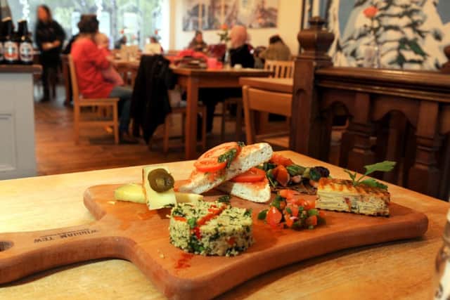 Tapas Mezze, Frittata of the day, manchego cheese, gigante beans and dressed leaves served with spanish tomato bread. Picture by Tony Johnson