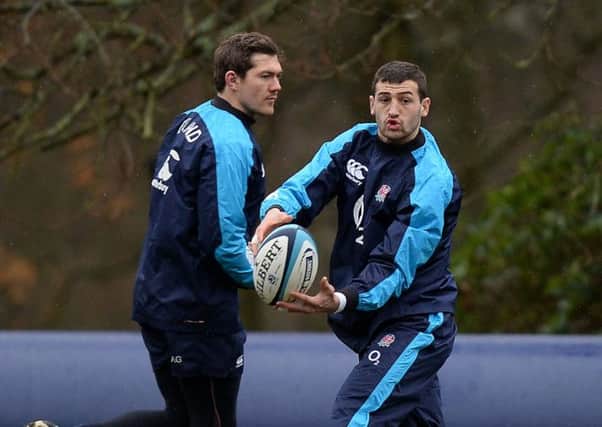 England's Jonny May (right) and Alex Goode during training.