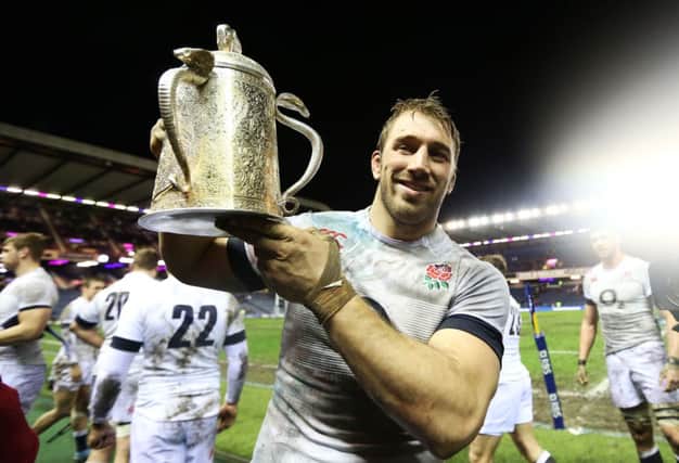 HANDS OFF: England's Chris Robshaw with the Calcutta Cup. Picture: Lynne Cameron.