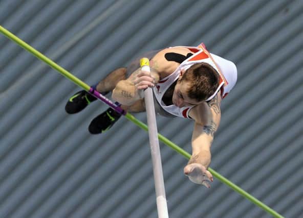 TOP SPOT: Luke Cutts on his way to victory in the Men's Pole Vault at the British Athletics Indoor Championships. Picture: Anna Gowthorpe/PA.