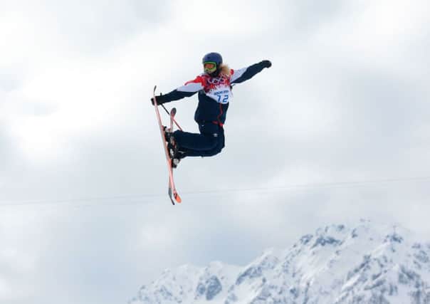 Katie Summerhayes in the Ladies Ski Slopestyle Qualification run 2 at the Rosa Khutor Extreme Park