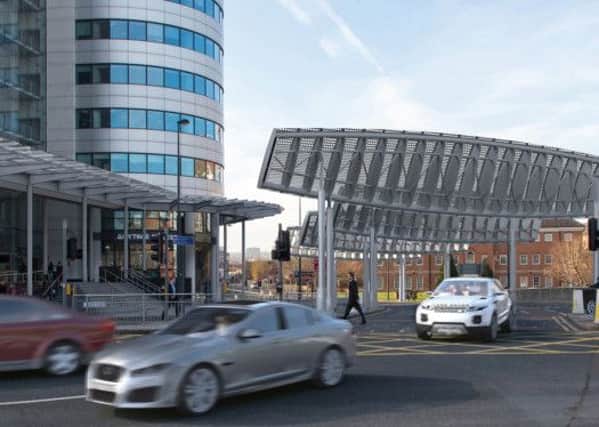 Artist's impression of the proposed wind calming measures at Bridgewater Place.