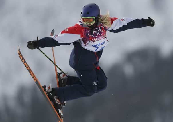 Britain's Katie Summerhayes takes a jump during the women's freestyle skiing slopestyle qualifying at the Rosa Khutor Extreme Park.(AP Photo/Sergei Grits)