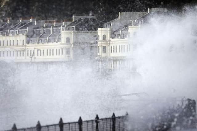 Waves crash over the promenade in Dover, Kent, as more bad weather and storms sweep across the country.