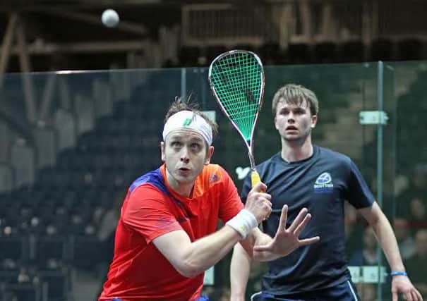 James Willstrop on his way to victory over Kevin Moran in Manchester. Picture courtesy of www.squashpics.com