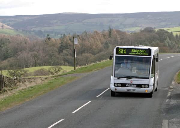 The Craven Link walkers' bus, above Wharfedale at Barden Tower.