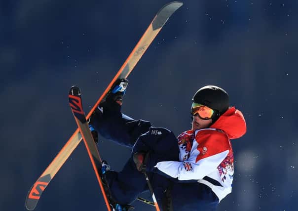 Great Britain's James Woods in the Men's Ski Slopestyle qualification at Rosa Khutor Extreme Park