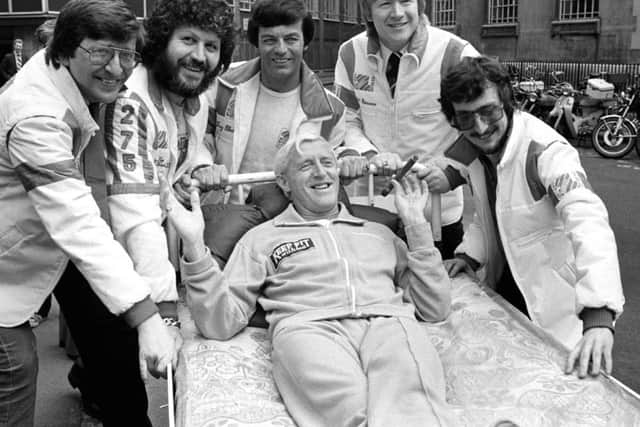 Radio One Disc Jockeys in 1980: Simon Bates, Dave Lee Travis, Tony Blackburn, Kid Jensen and Steve Wright