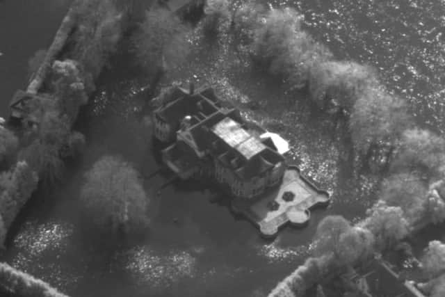 Electro-Optical image of a flooded property at Bourne End, Buckinghamshire, captured by an RAF Tornado GR4