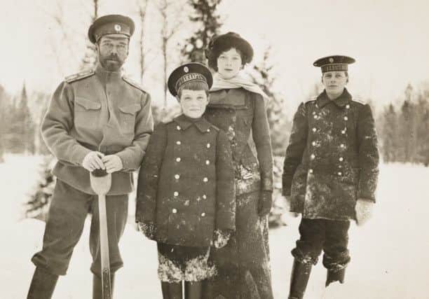 Tsar Nicholas II, Grand Duchess Tatiana (daughter), Tsarevitch Alexei (son) and Prince Nikita Aleandrovitch (nephew) - Tsarkoe Selo, February 1915