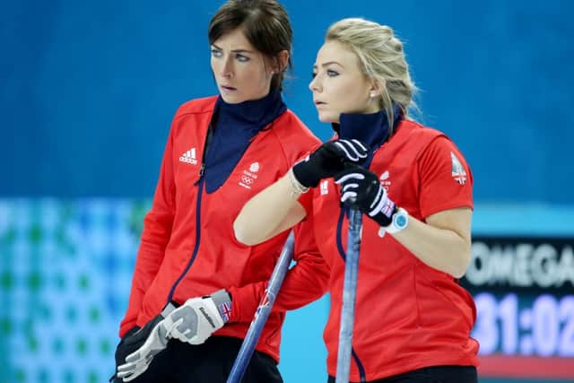 Great Britain's Eve Muirhead (left) and Anna Sloan during the Women's Bronze Medal match against Switzerland. PIC: PA