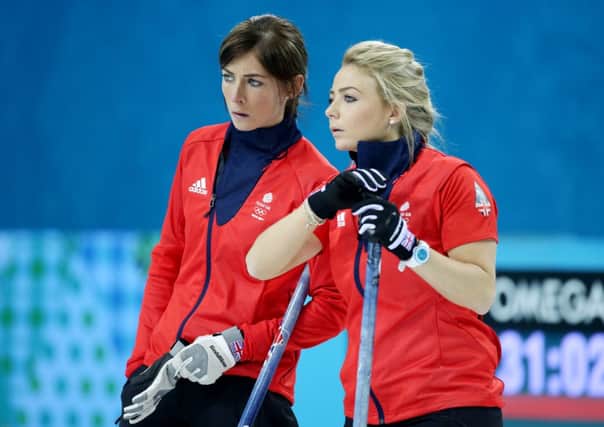 Great Britain's Eve Muirhead (left) and Anna Sloan during the Women's Bronze Medal match against Switzerland. PIC: PA