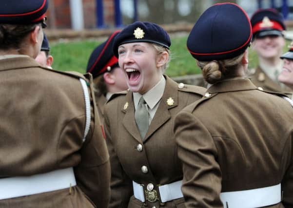 Junior soldiers march onto the parade square during their graduation parade at the Army Foundation College, Harrogate.