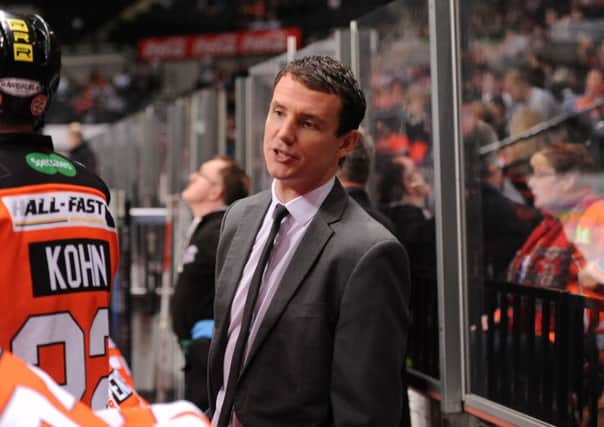 Sheffield Steelers' Mark Thomas helps out on the bench during the 7-1 win against Cardiff.